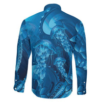 Blue Gradient Polynesia Jellyfish Family Matching Mermaid Dress and Hawaiian Shirt Plumeria Polynesian Tattoo Glowing Vibes LT14 - Polynesian Pride