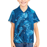 Blue Gradient Polynesia Jellyfish Family Matching Puletasi and Hawaiian Shirt Plumeria Polynesian Tattoo Glowing Vibes