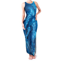 Blue Gradient Polynesia Jellyfish Family Matching Tank Maxi Dress and Hawaiian Shirt Plumeria Polynesian Tattoo Glowing Vibes LT14 Mom's Dress Blue - Polynesian Pride