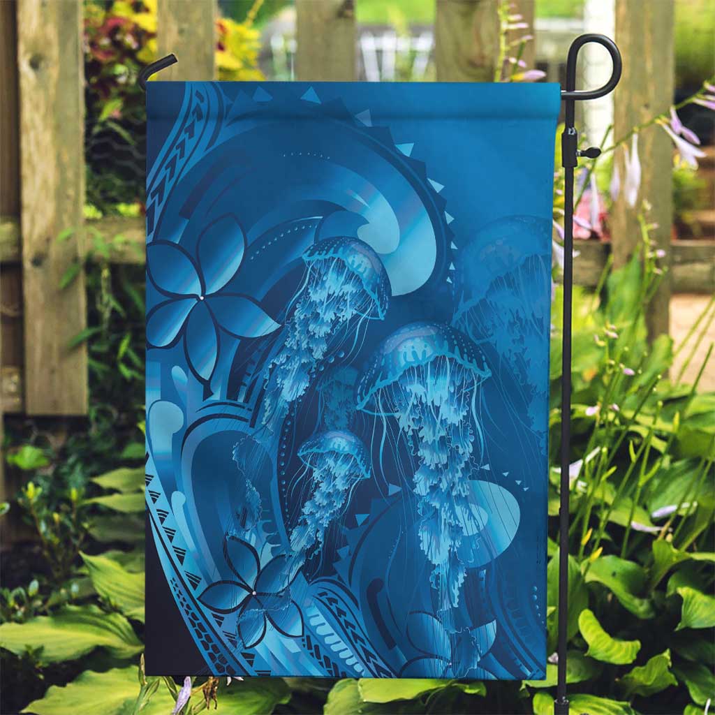 Blue Gradient Polynesia Jellyfish Garden Flag Plumeria Polynesian Tattoo Glowing Vibes