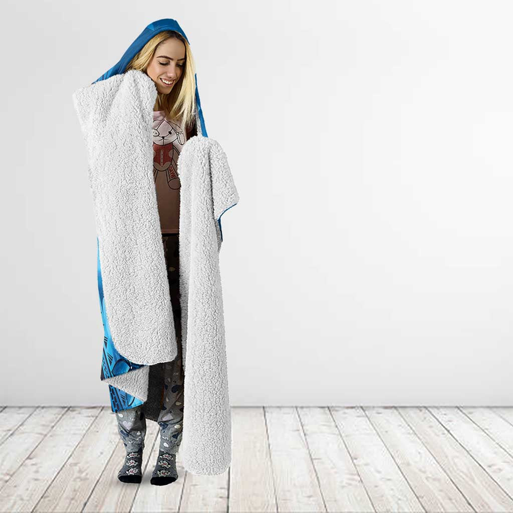 Blue Gradient Polynesia Jellyfish Hooded Blanket Plumeria Polynesian Tattoo Glowing Vibes