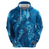Blue Gradient Polynesia Jellyfish Hoodie Plumeria Polynesian Tattoo Glowing Vibes