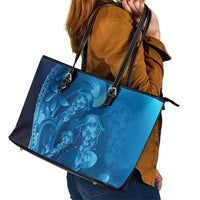 Blue Gradient Polynesia Jellyfish Leather Tote Bag Plumeria Polynesian Tattoo Glowing Vibes