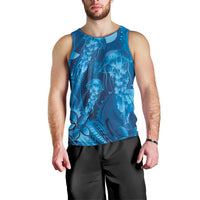 Blue Gradient Polynesia Jellyfish Men Tank Top Plumeria Polynesian Tattoo Glowing Vibes