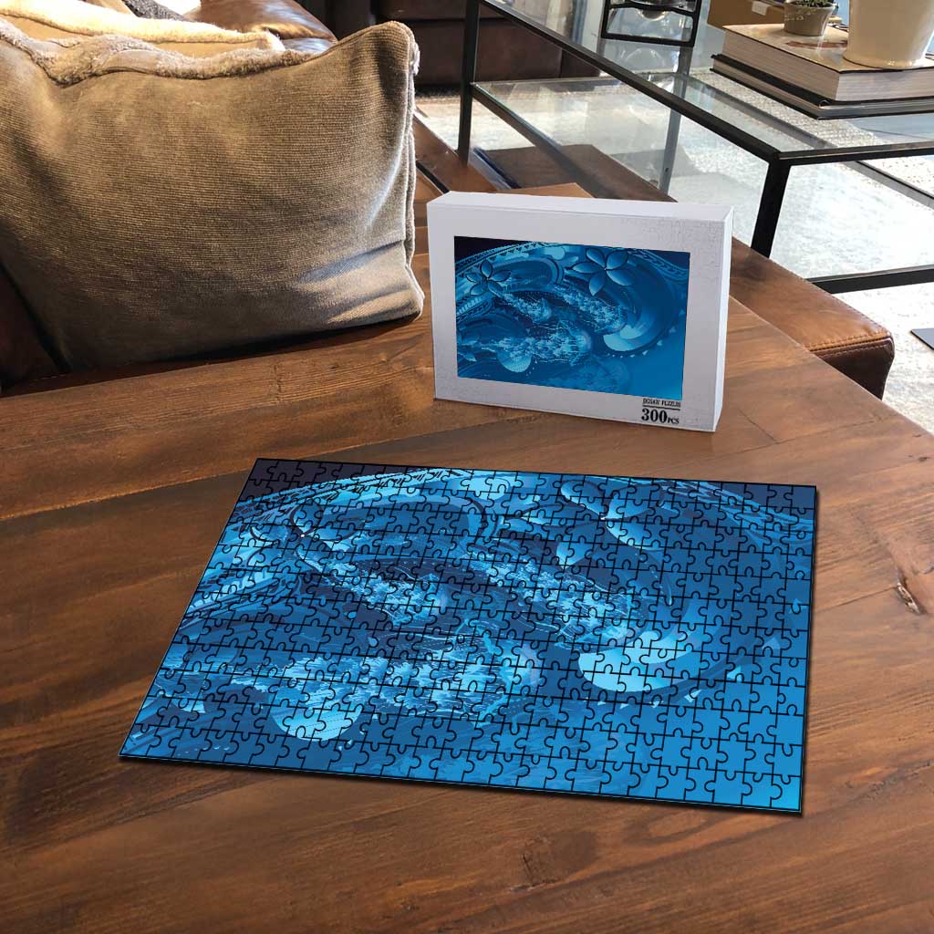 Blue Gradient Polynesia Jellyfish Puzzle Plumeria Polynesian Tattoo Glowing Vibes