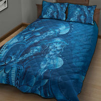 Blue Gradient Polynesia Jellyfish Quilt Bed Set Plumeria Polynesian Tattoo Glowing Vibes