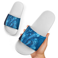 Blue Gradient Polynesia Jellyfish Slide Sandals Plumeria Polynesian Tattoo Glowing Vibes