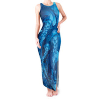 Blue Gradient Polynesia Jellyfish Tank Maxi Dress Plumeria Polynesian Tattoo Glowing Vibes