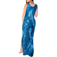 Blue Gradient Polynesia Jellyfish Tank Maxi Dress Plumeria Polynesian Tattoo Glowing Vibes