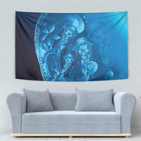 Blue Gradient Polynesia Jellyfish Tapestry Plumeria Polynesian Tattoo Glowing Vibes