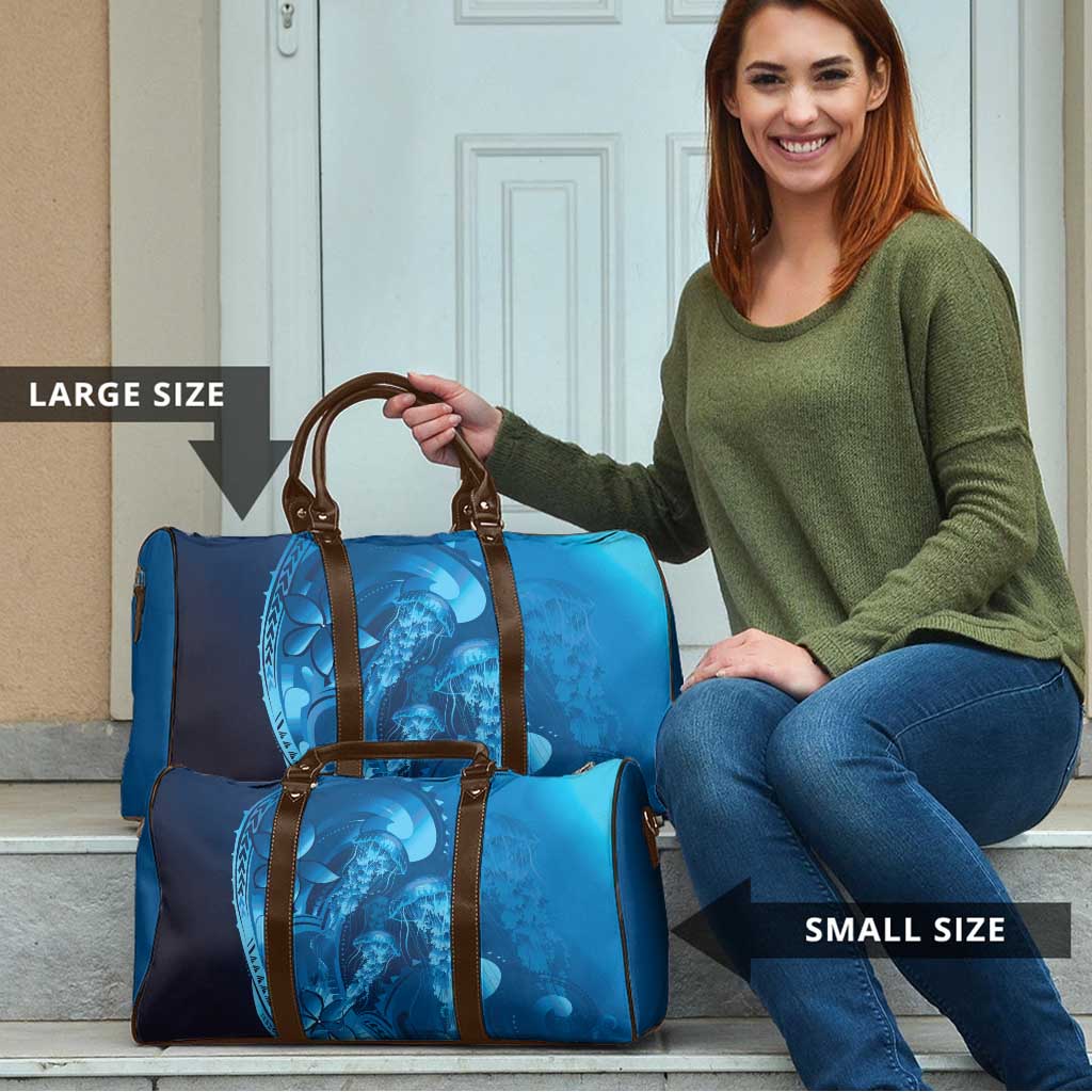 Blue Gradient Polynesia Jellyfish Travel Bag Plumeria Polynesian Tattoo Glowing Vibes
