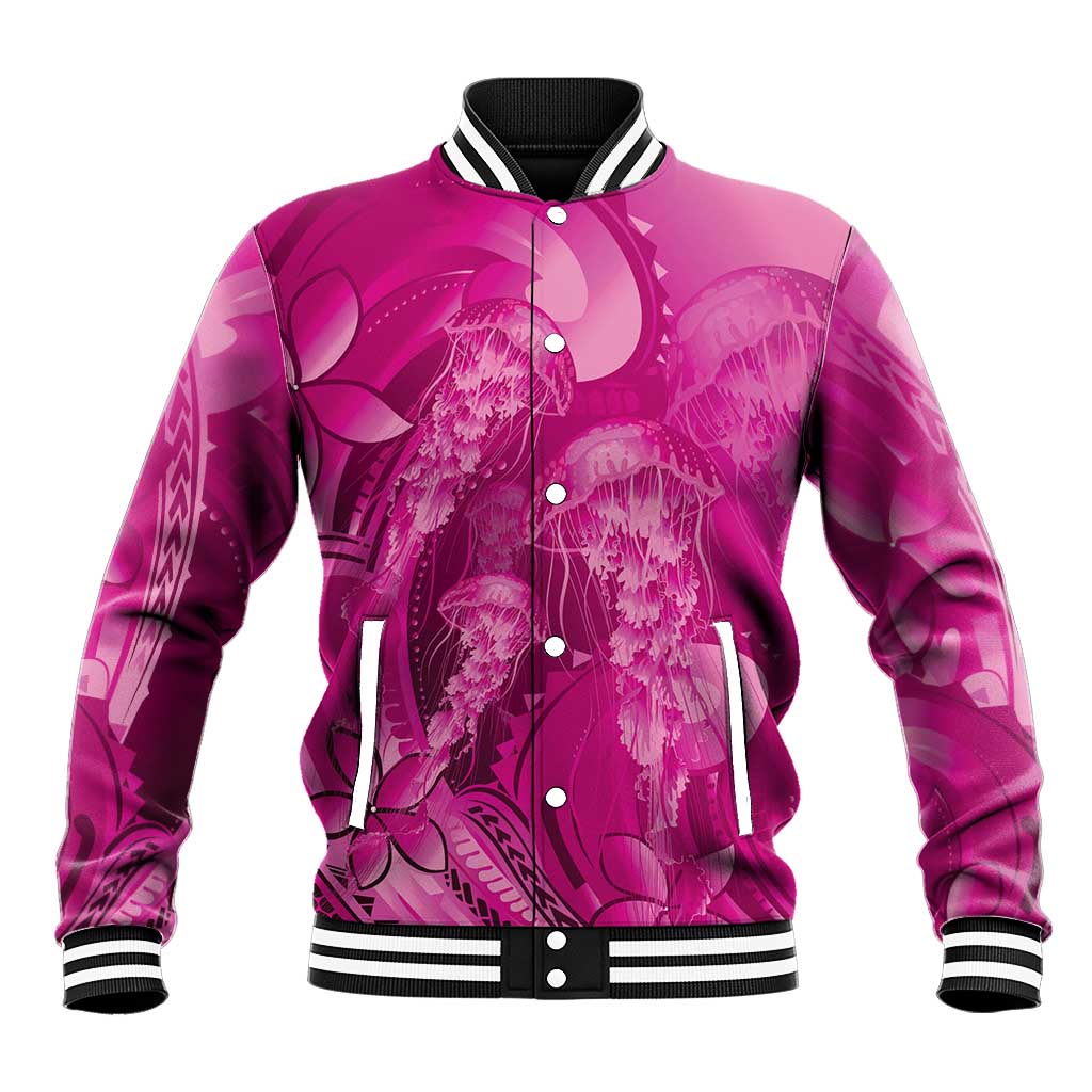 Pink Gradient Polynesia Jellyfish Baseball Jacket Plumeria Polynesian Tattoo Glowing Vibes