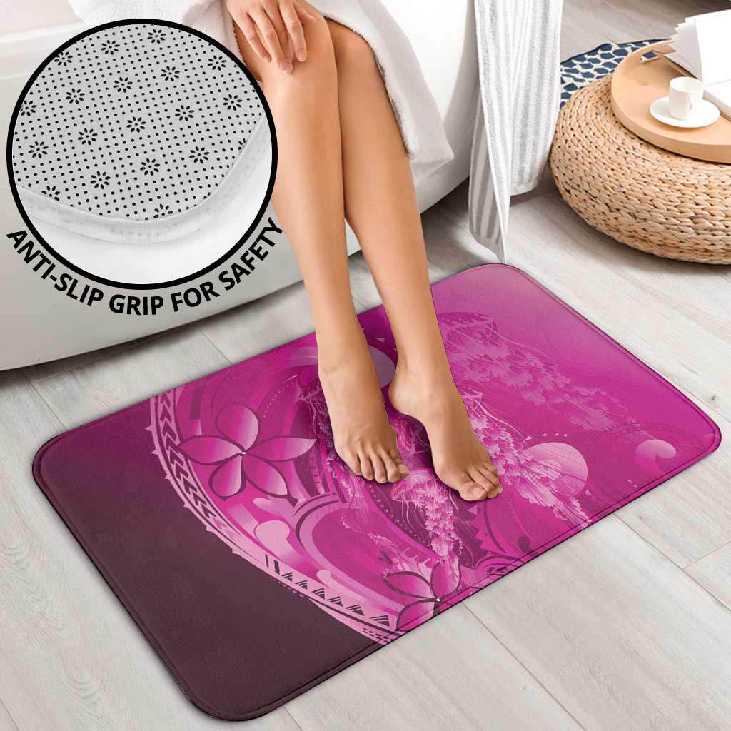 Pink Gradient Polynesia Jellyfish Bathroom Set Plumeria Polynesian Tattoo Glowing Vibes