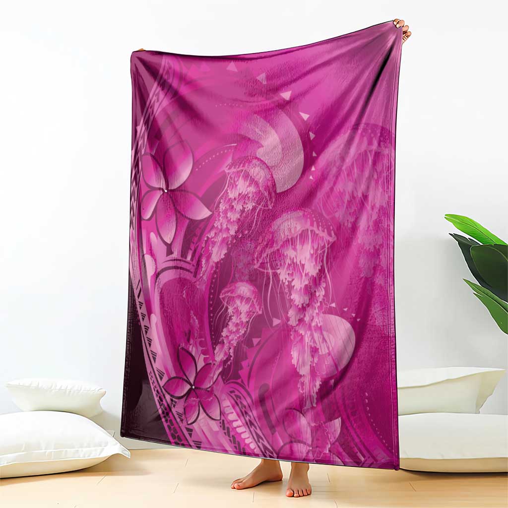 Pink Gradient Polynesia Jellyfish Blanket Plumeria Polynesian Tattoo Glowing Vibes