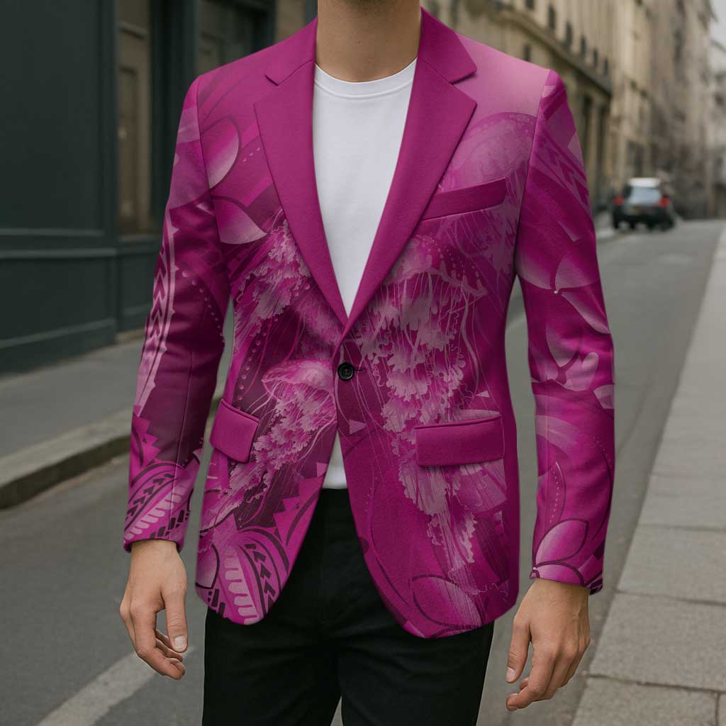 Pink Gradient Polynesia Jellyfish Blazer Plumeria Polynesian Tattoo Glowing Vibes
