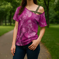 Pink Gradient Polynesia Jellyfish Cross Shoulder Shirt Plumeria Polynesian Tattoo Glowing Vibes