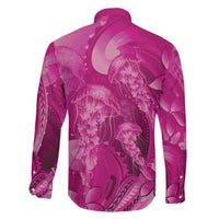 Pink Gradient Polynesia Jellyfish Family Matching Off Shoulder Maxi Dress and Hawaiian Shirt Plumeria Polynesian Tattoo Glowing Vibes LT14 - Polynesian Pride