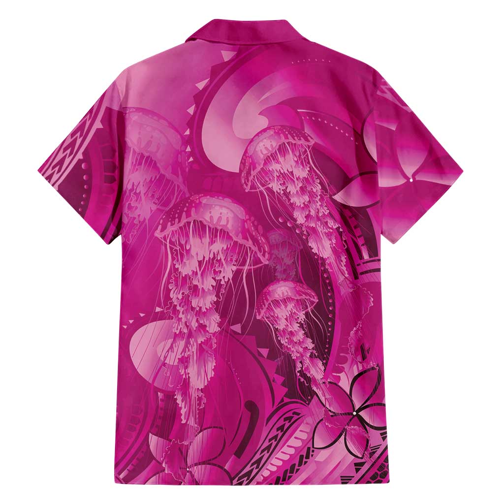 Pink Gradient Polynesia Jellyfish Family Matching Puletasi and Hawaiian Shirt Plumeria Polynesian Tattoo Glowing Vibes
