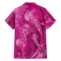 Pink Gradient Polynesia Jellyfish Family Matching Short Sleeve Bodycon Dress and Hawaiian Shirt Plumeria Polynesian Tattoo Glowing Vibes LT14 - Polynesian Pride