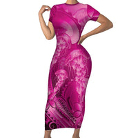 Pink Gradient Polynesia Jellyfish Family Matching Short Sleeve Bodycon Dress and Hawaiian Shirt Plumeria Polynesian Tattoo Glowing Vibes LT14 Mom's Dress Pink - Polynesian Pride