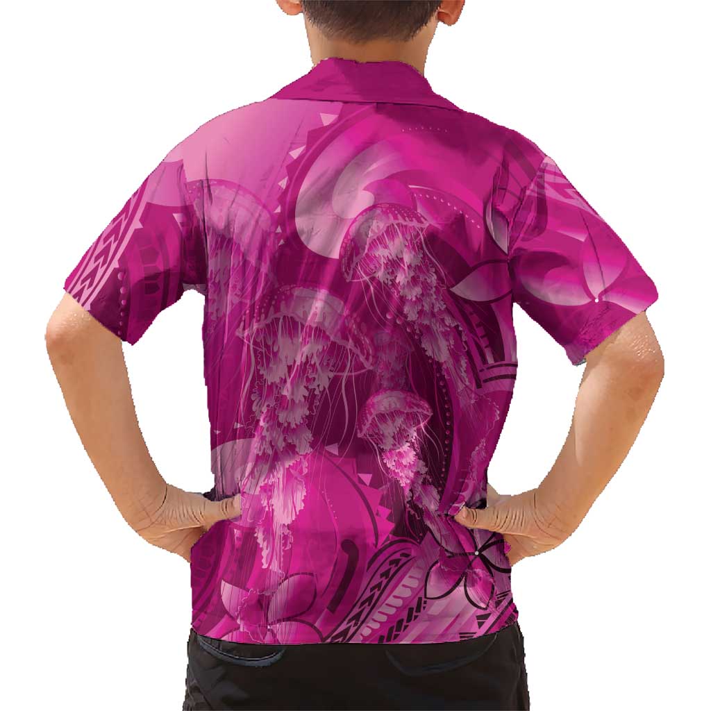 Pink Gradient Polynesia Jellyfish Family Matching Summer Maxi Dress and Hawaiian Shirt Plumeria Polynesian Tattoo Glowing Vibes LT14 - Polynesian Pride