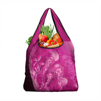 Pink Gradient Polynesia Jellyfish Grocery Bag Plumeria Polynesian Tattoo Glowing Vibes