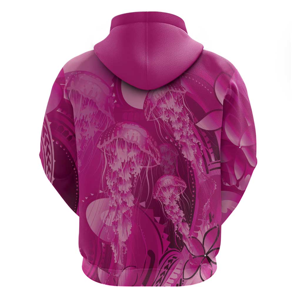 Pink Gradient Polynesia Jellyfish Hoodie Plumeria Polynesian Tattoo Glowing Vibes