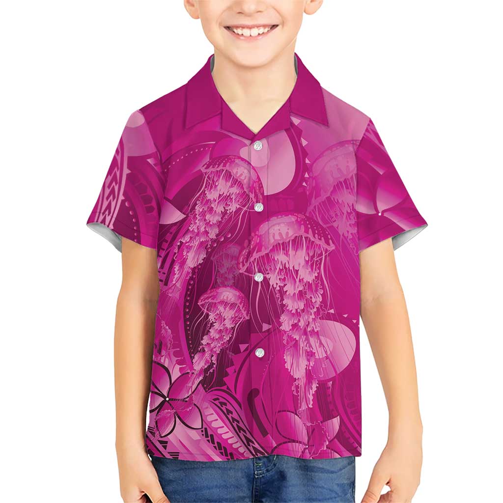 Pink Gradient Polynesia Jellyfish Kid Hawaiian Shirt Plumeria Polynesian Tattoo Glowing Vibes