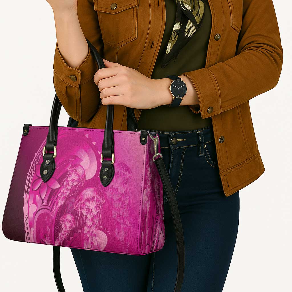 Pink Gradient Polynesia Jellyfish Leather Bag Plumeria Polynesian Tattoo Glowing Vibes