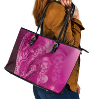 Pink Gradient Polynesia Jellyfish Leather Tote Bag Plumeria Polynesian Tattoo Glowing Vibes