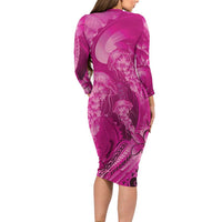 Pink Gradient Polynesia Jellyfish Long Sleeve Bodycon Dress Plumeria Polynesian Tattoo Glowing Vibes