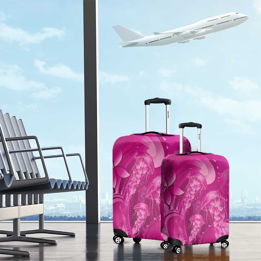 Pink Gradient Polynesia Jellyfish Luggage Cover Plumeria Polynesian Tattoo Glowing Vibes