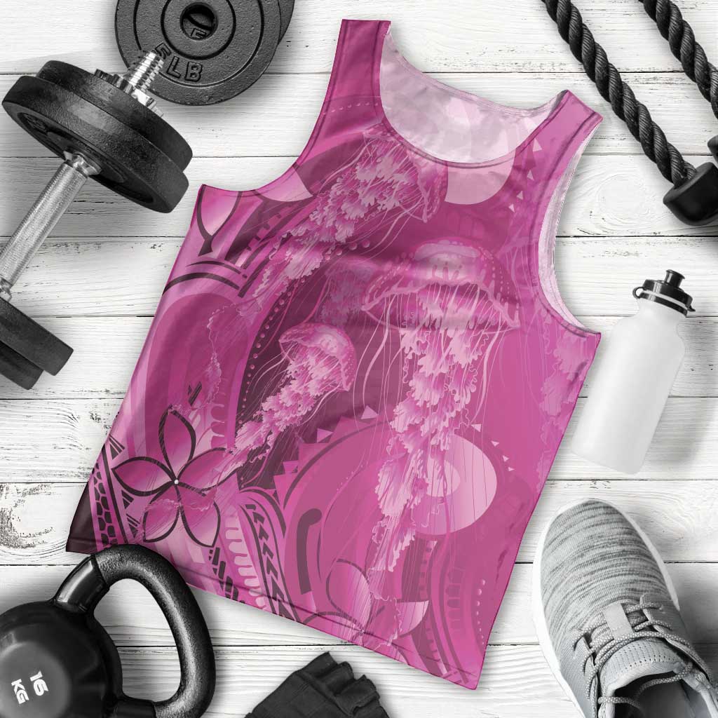 Pink Gradient Polynesia Jellyfish Men Tank Top Plumeria Polynesian Tattoo Glowing Vibes