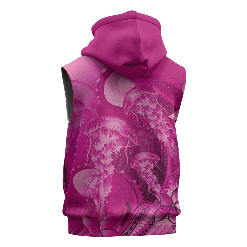 Pink Gradient Polynesia Jellyfish Sleeveless Zip Hoodie Plumeria Polynesian Tattoo Glowing Vibes
