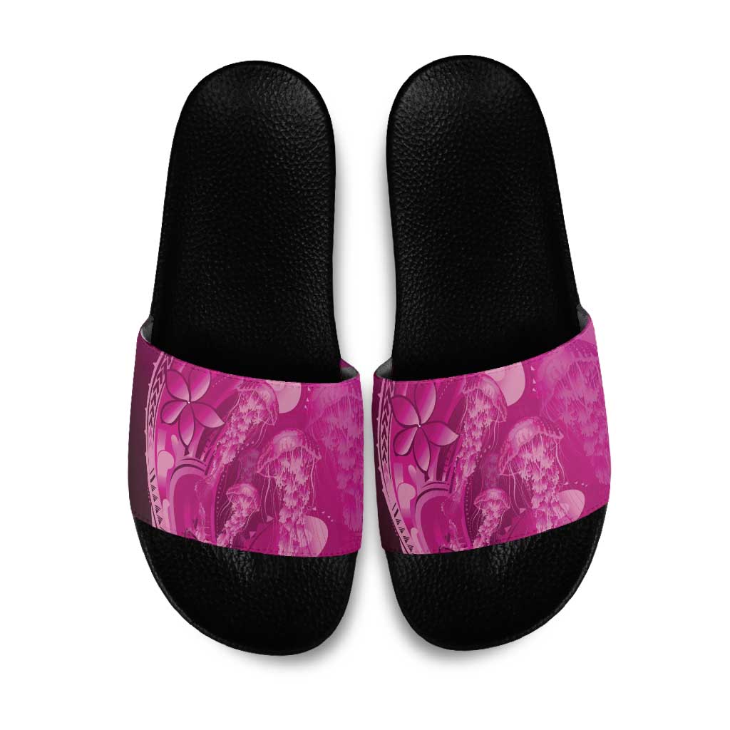Pink Gradient Polynesia Jellyfish Slide Sandals Plumeria Polynesian Tattoo Glowing Vibes