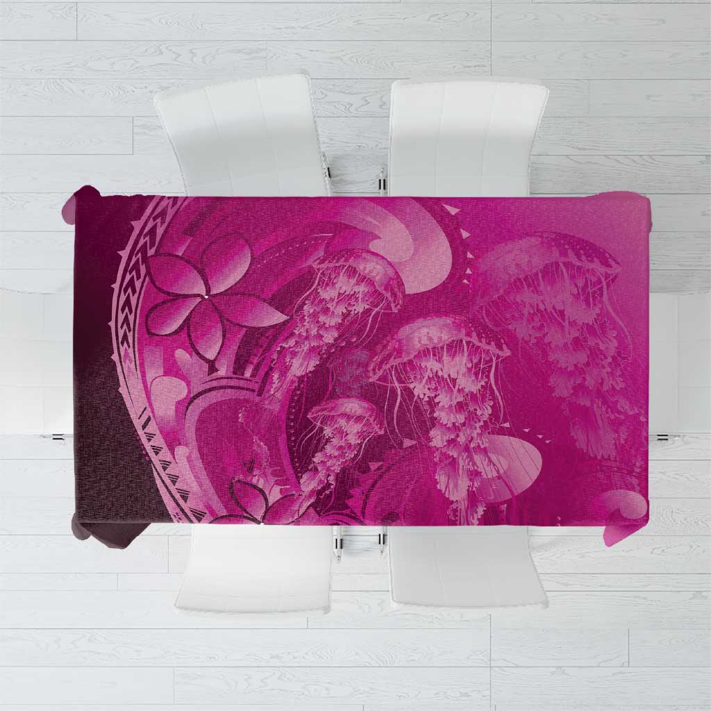 Pink Gradient Polynesia Jellyfish Tablecloth Plumeria Polynesian Tattoo Glowing Vibes
