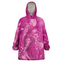 Pink Gradient Polynesia Jellyfish Wearable Blanket Hoodie Plumeria Polynesian Tattoo Glowing Vibes