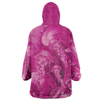 Pink Gradient Polynesia Jellyfish Wearable Blanket Hoodie Plumeria Polynesian Tattoo Glowing Vibes