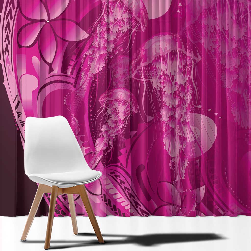 Pink Gradient Polynesia Jellyfish Window Curtain Plumeria Polynesian Tattoo Glowing Vibes