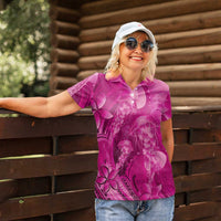 Pink Gradient Polynesia Jellyfish Women Polo Shirt Plumeria Polynesian Tattoo Glowing Vibes