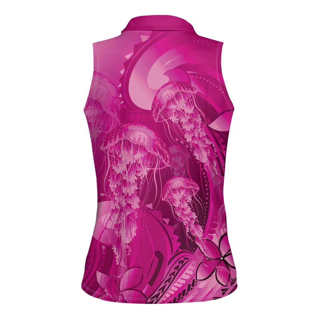 Pink Gradient Polynesia Jellyfish Women Sleeveless Polo Shirt Plumeria Polynesian Tattoo Glowing Vibes