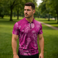 Pink Gradient Polynesia Jellyfish Zipper Polo Shirt Plumeria Polynesian Tattoo Glowing Vibes