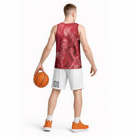 Red Gradient Polynesia Jellyfish Basketball Jersey Plumeria Polynesian Tattoo Glowing Vibes