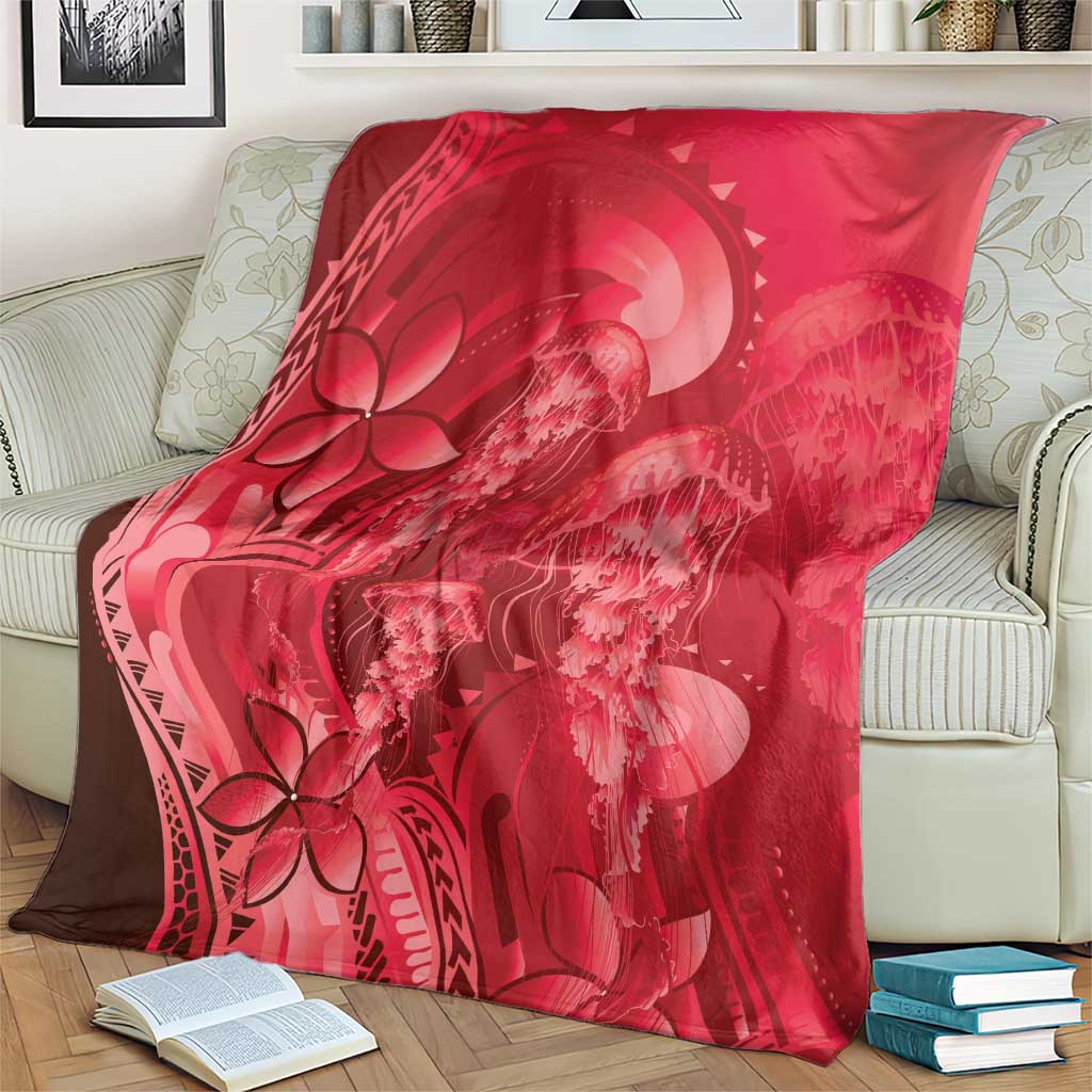Red Gradient Polynesia Jellyfish Blanket Plumeria Polynesian Tattoo Glowing Vibes