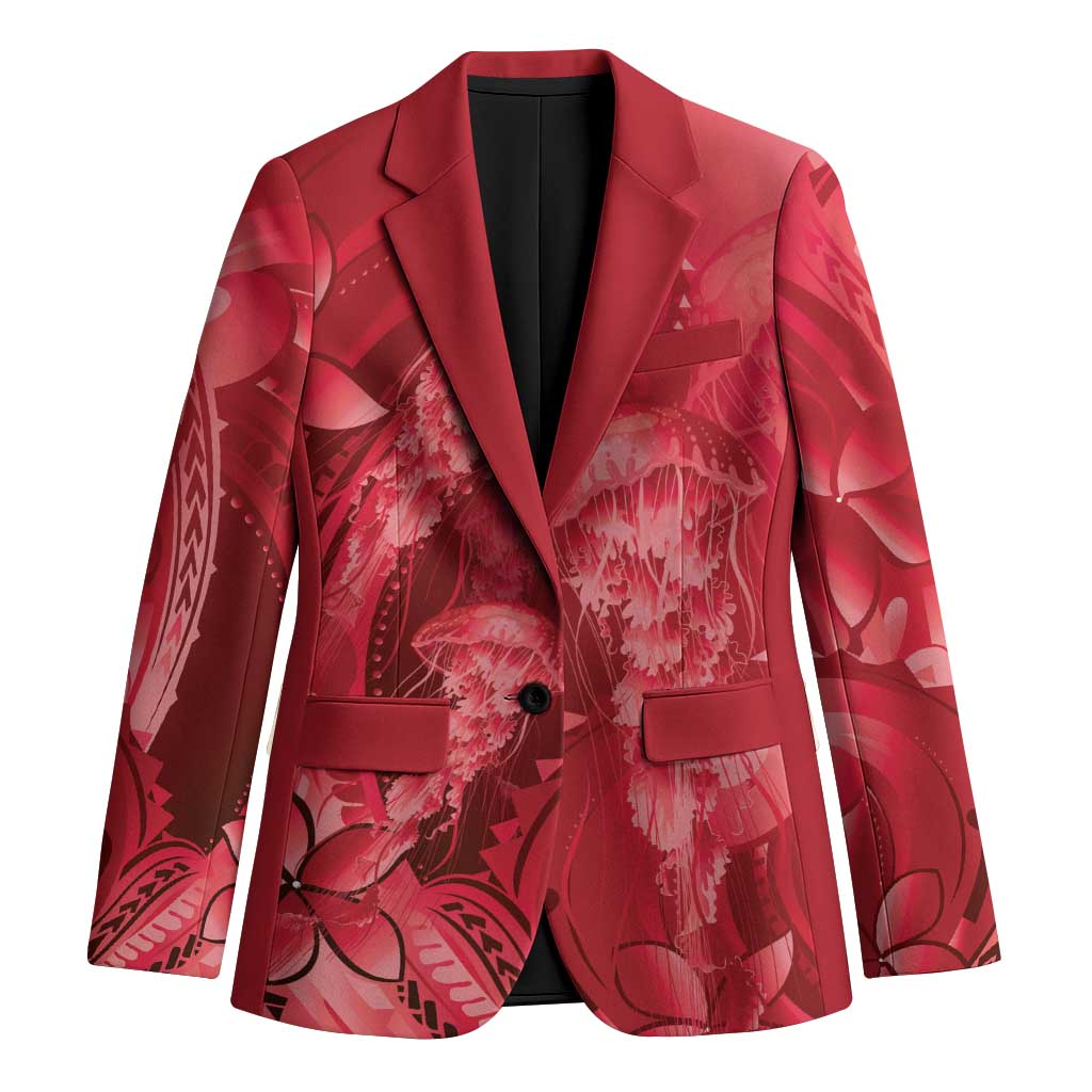 Red Gradient Polynesia Jellyfish Blazer Plumeria Polynesian Tattoo Glowing Vibes