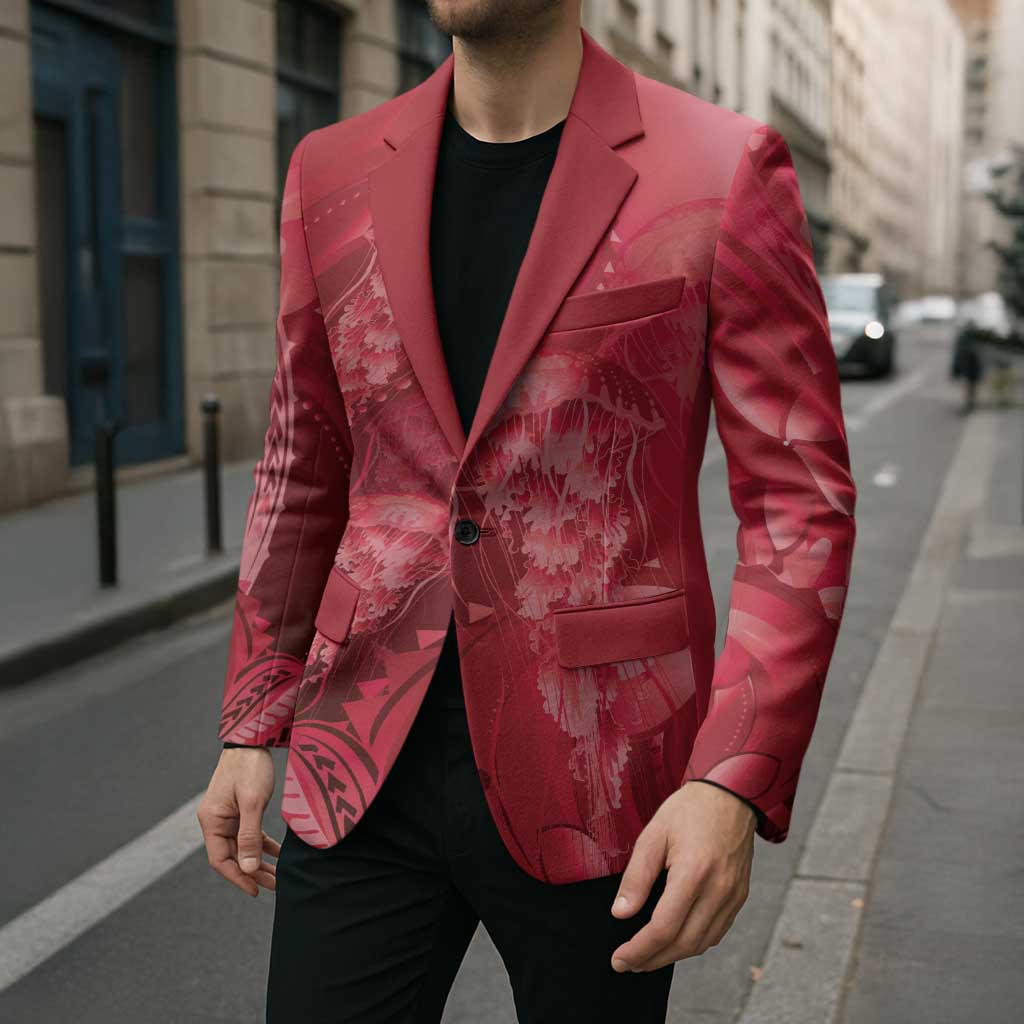 Red Gradient Polynesia Jellyfish Blazer Plumeria Polynesian Tattoo Glowing Vibes