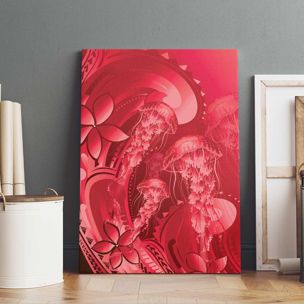 Red Gradient Polynesia Jellyfish Canvas Wall Art Plumeria Polynesian Tattoo Glowing Vibes