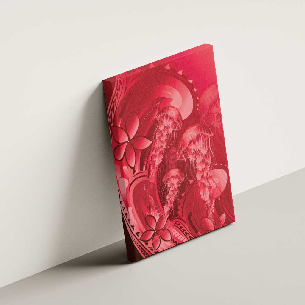 Red Gradient Polynesia Jellyfish Canvas Wall Art Plumeria Polynesian Tattoo Glowing Vibes