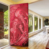 Red Gradient Polynesia Jellyfish Door Cover Plumeria Polynesian Tattoo Glowing Vibes