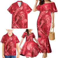 Red Gradient Polynesia Jellyfish Family Matching Mermaid Dress and Hawaiian Shirt Plumeria Polynesian Tattoo Glowing Vibes LT14 - Polynesian Pride